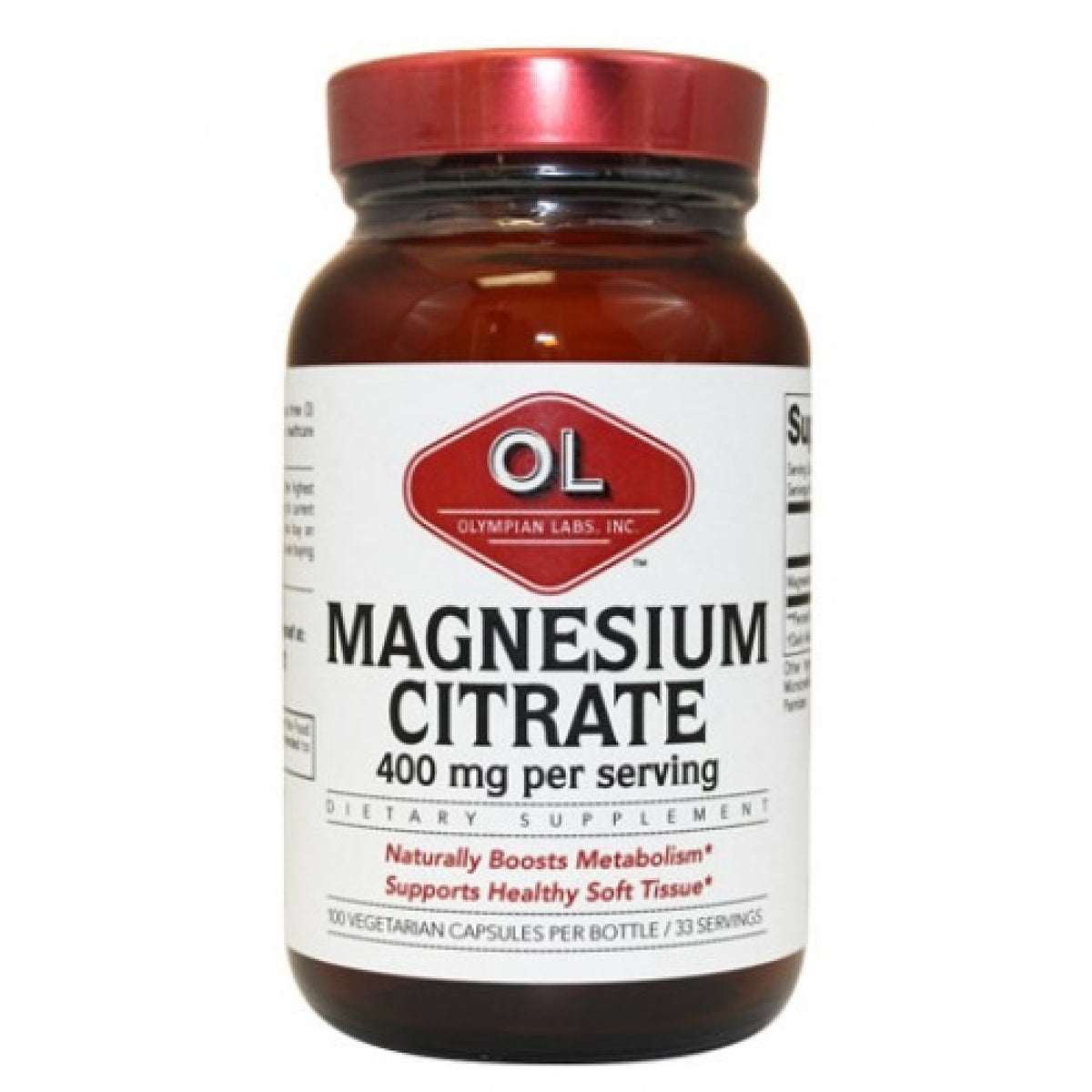 Olympian Labs Citrate de Magnésium, 400 Mg, 100 Capsules Végétariennes