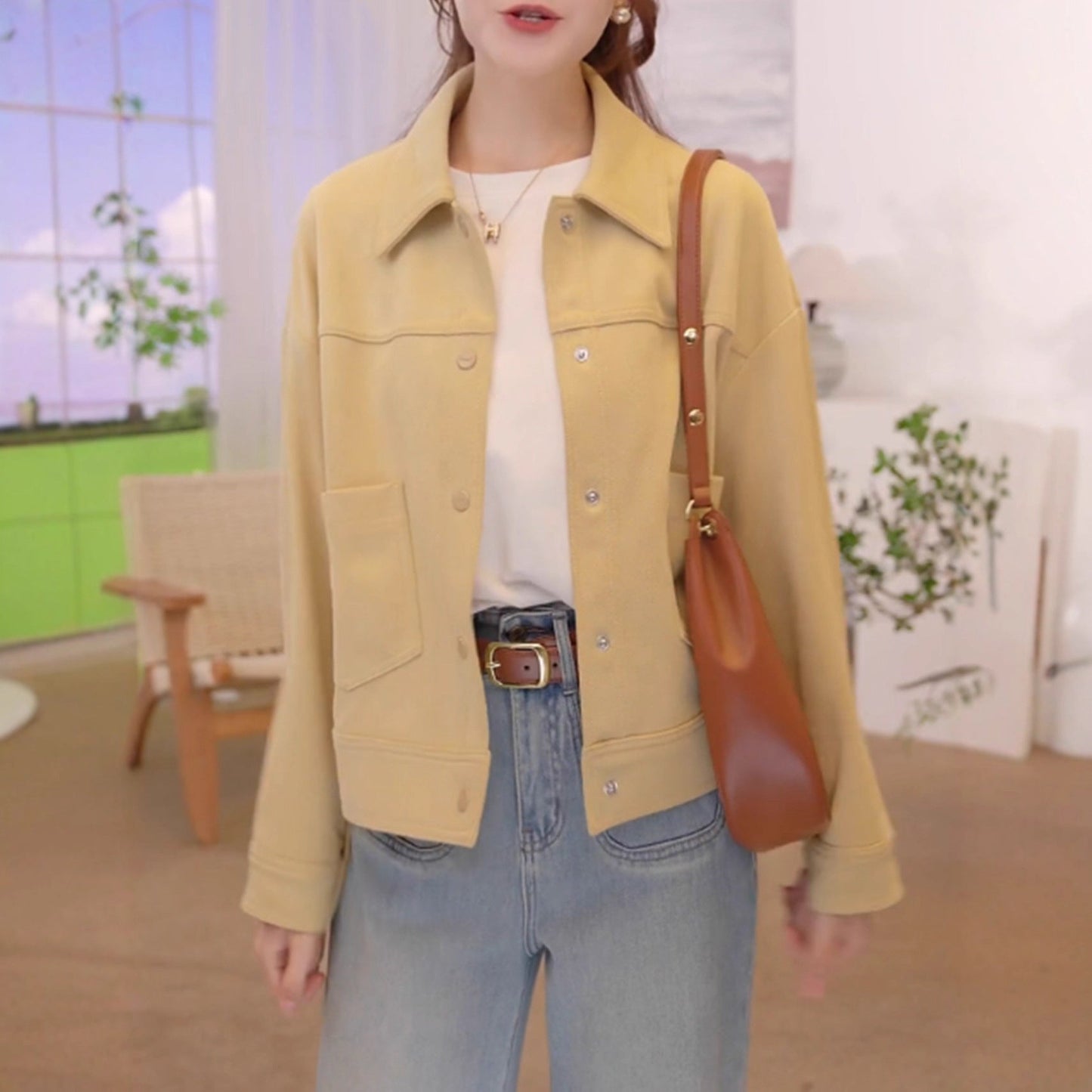 Manteau en denim uni chic et décontracté