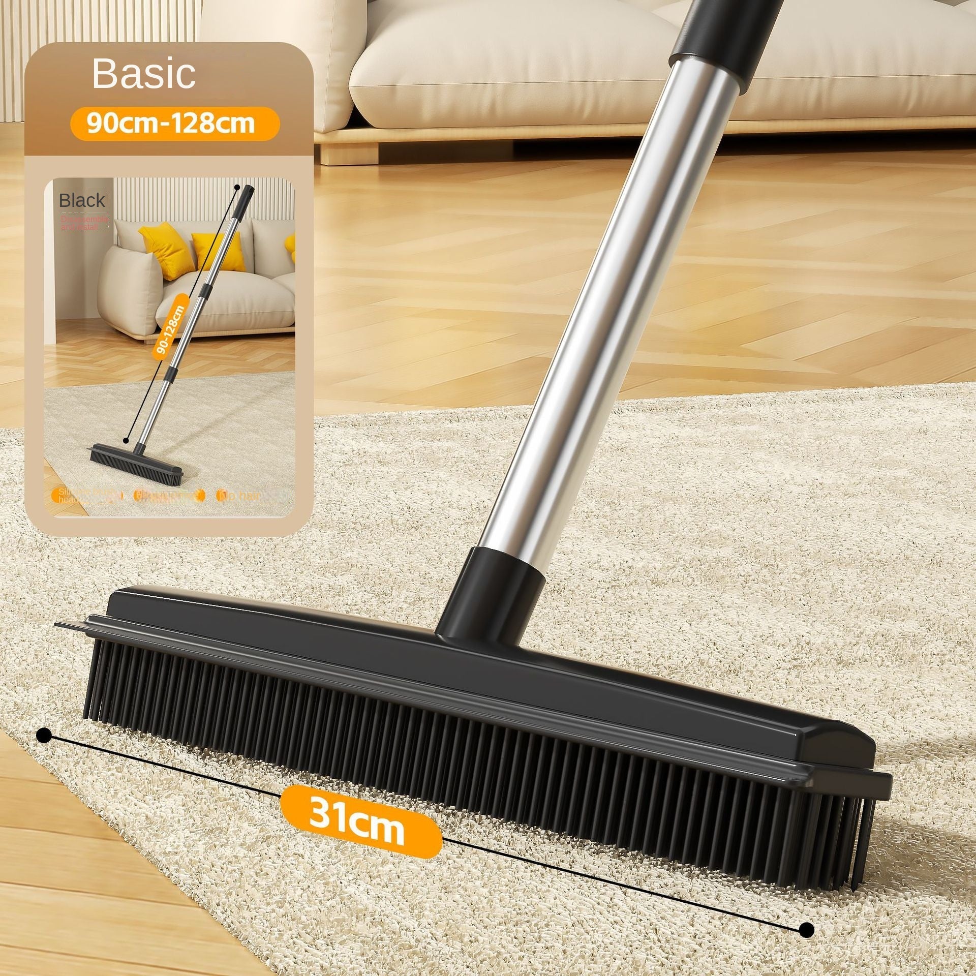 Cleaning Brush Stainless Steel Silicone Floor Brush Water Scraping Brush Long Handle Magic Carpet Brush - Korvel