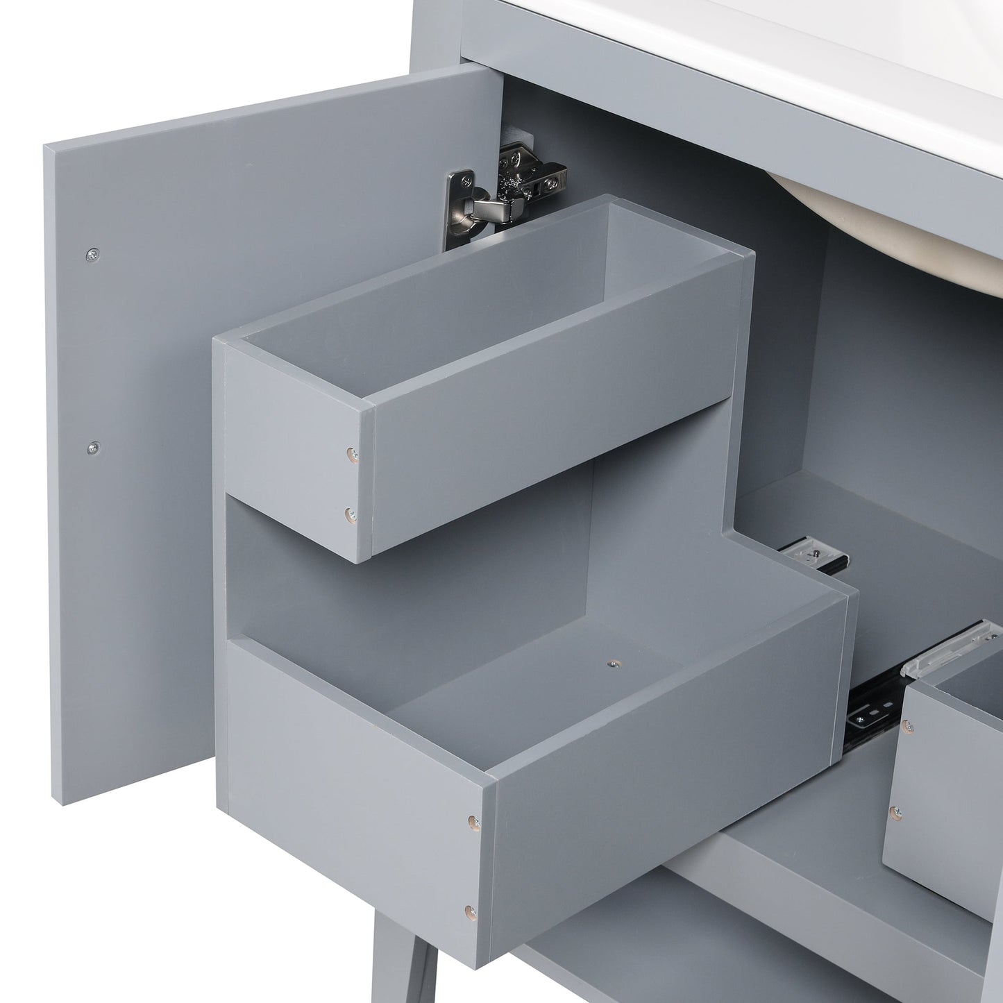 30" Bathroom Vanity with Sink, Multi-functional Bathroom Cabinet with Doors and Drawers, Solid Frame and MDF Board, Grey - Korvel
