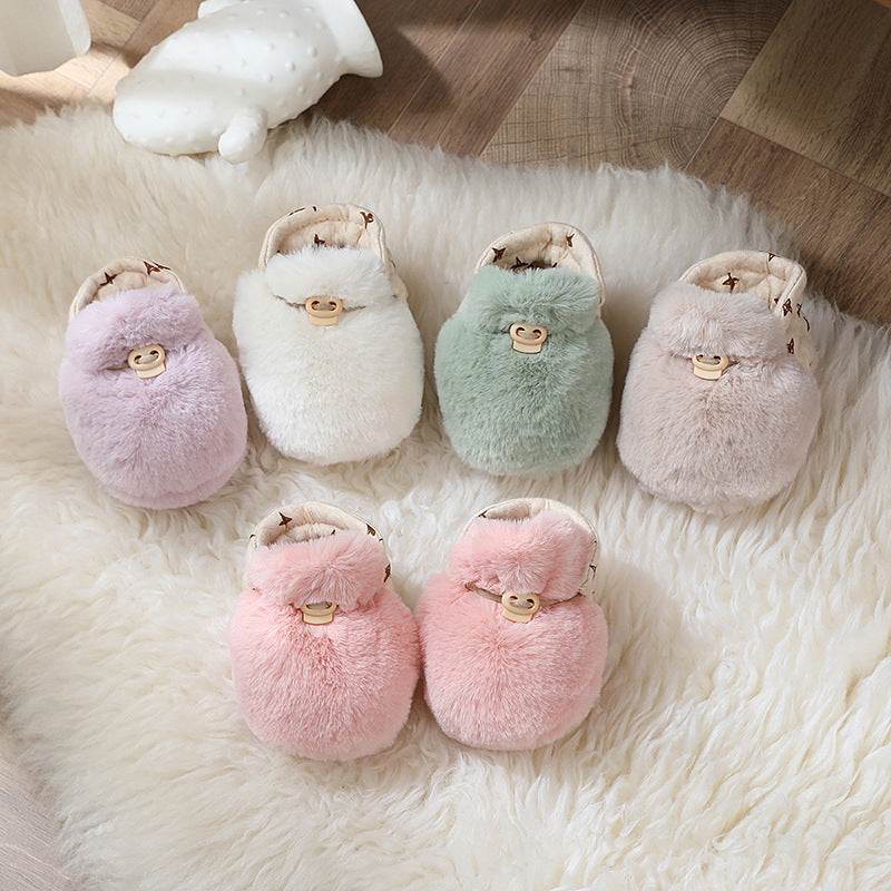 Newborn Plush Footwear Winter Thickened And Padded Infant Soft Bottom Step Front Shoes Warm Fur Baby Toddler Shoes - Korvel