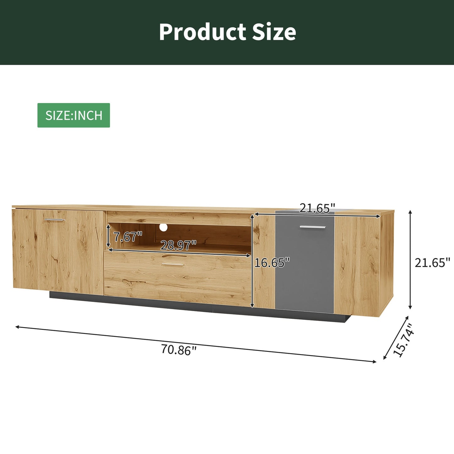 70 inch modern TV stand with 3 cabinets and drawers, entertainment center can accommodate TVs under 80 inches - Korvel