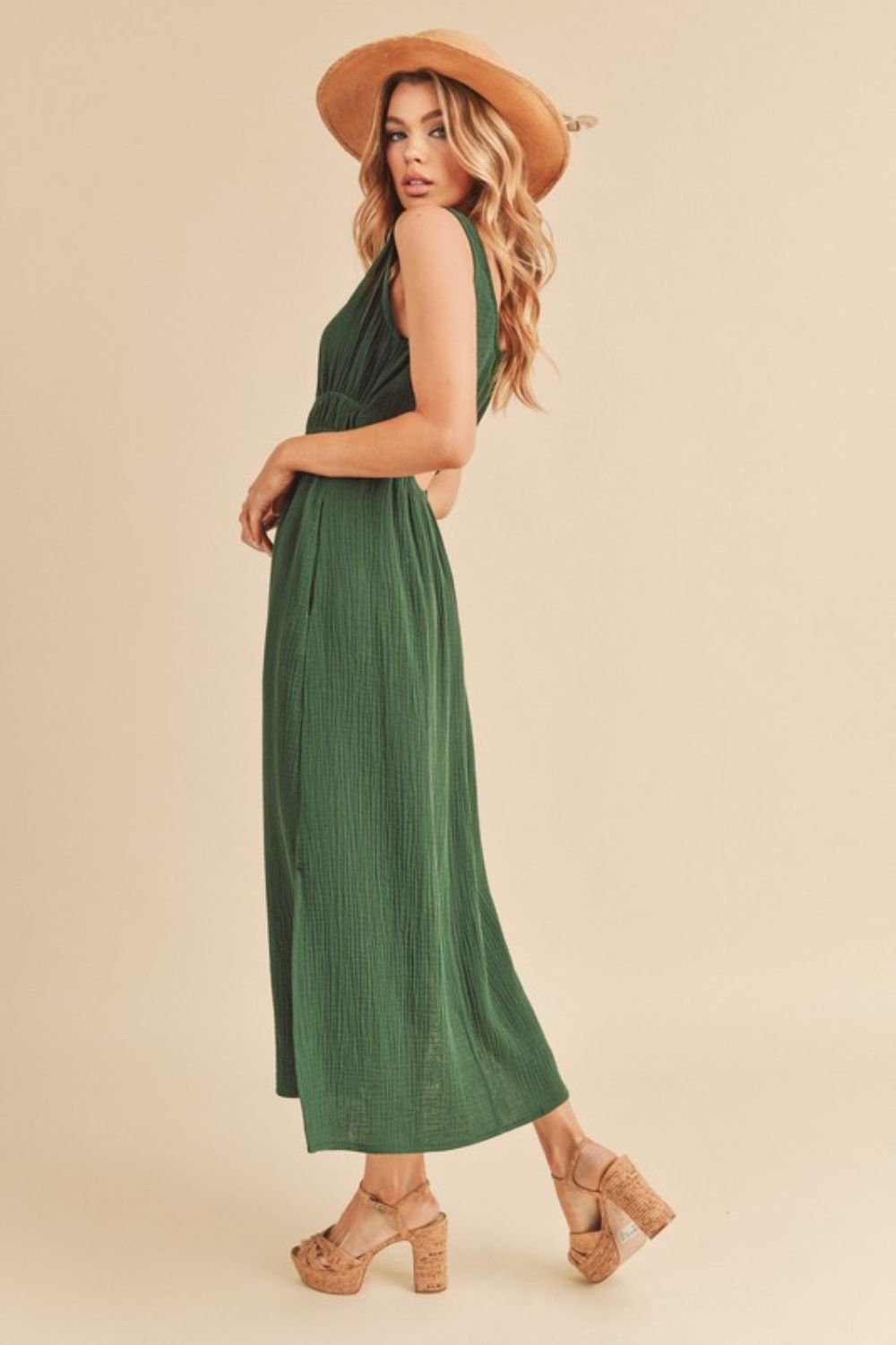 Chic Side Slit Round Neck Sleeveless Midi Dress for Women