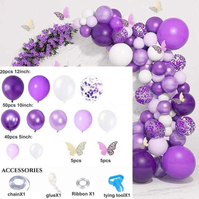 Kit de Arco de Globos de 124 Piezas en Blanco y Púrpura