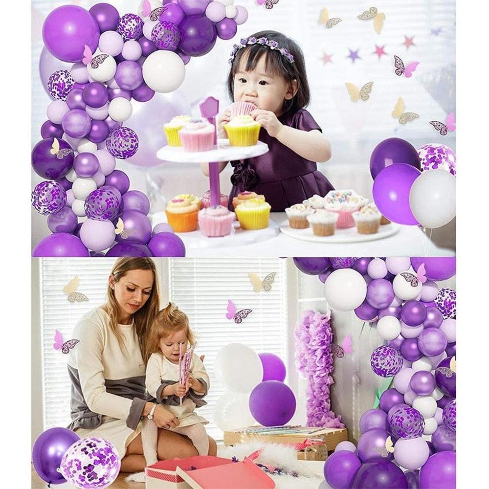 Kit de Arco de Globos de 124 Piezas en Blanco y Púrpura
