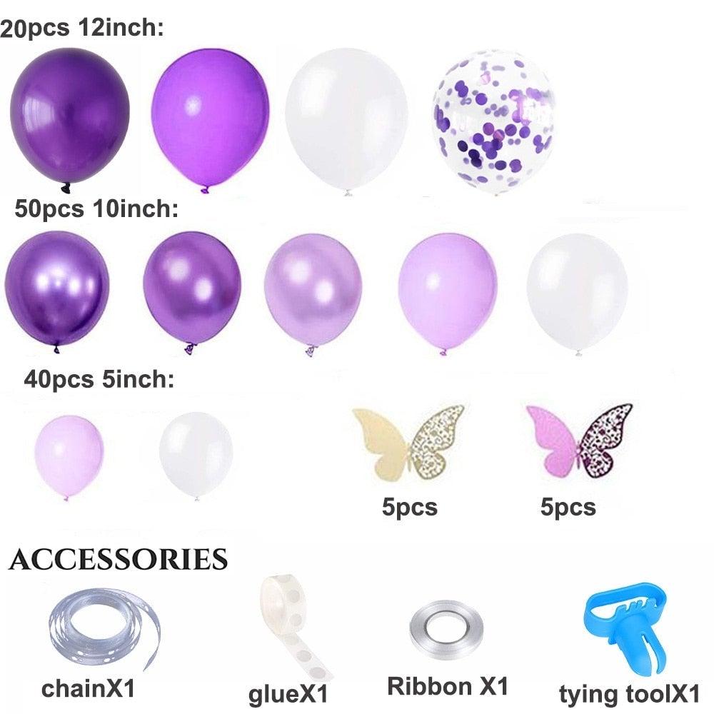 Kit de Arco de Globos de 124 Piezas en Blanco y Púrpura