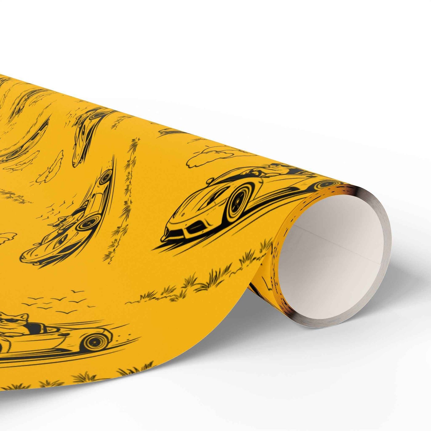 Zoomies Road Trip Cat Wrapping Paper - Golden Sketch Design