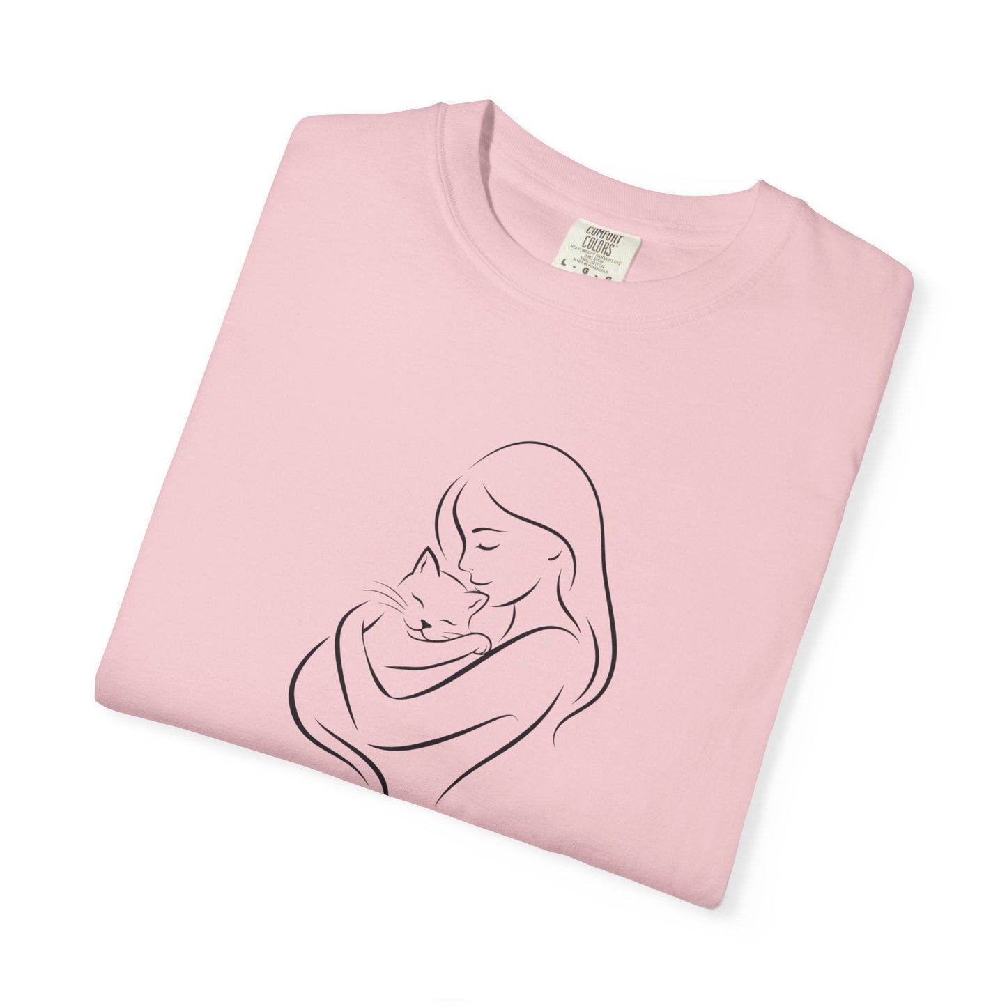 Camiseta Madre y Gato Abrazo | Camiseta Minimalista de Arte Lineal para Mamás de Gatos