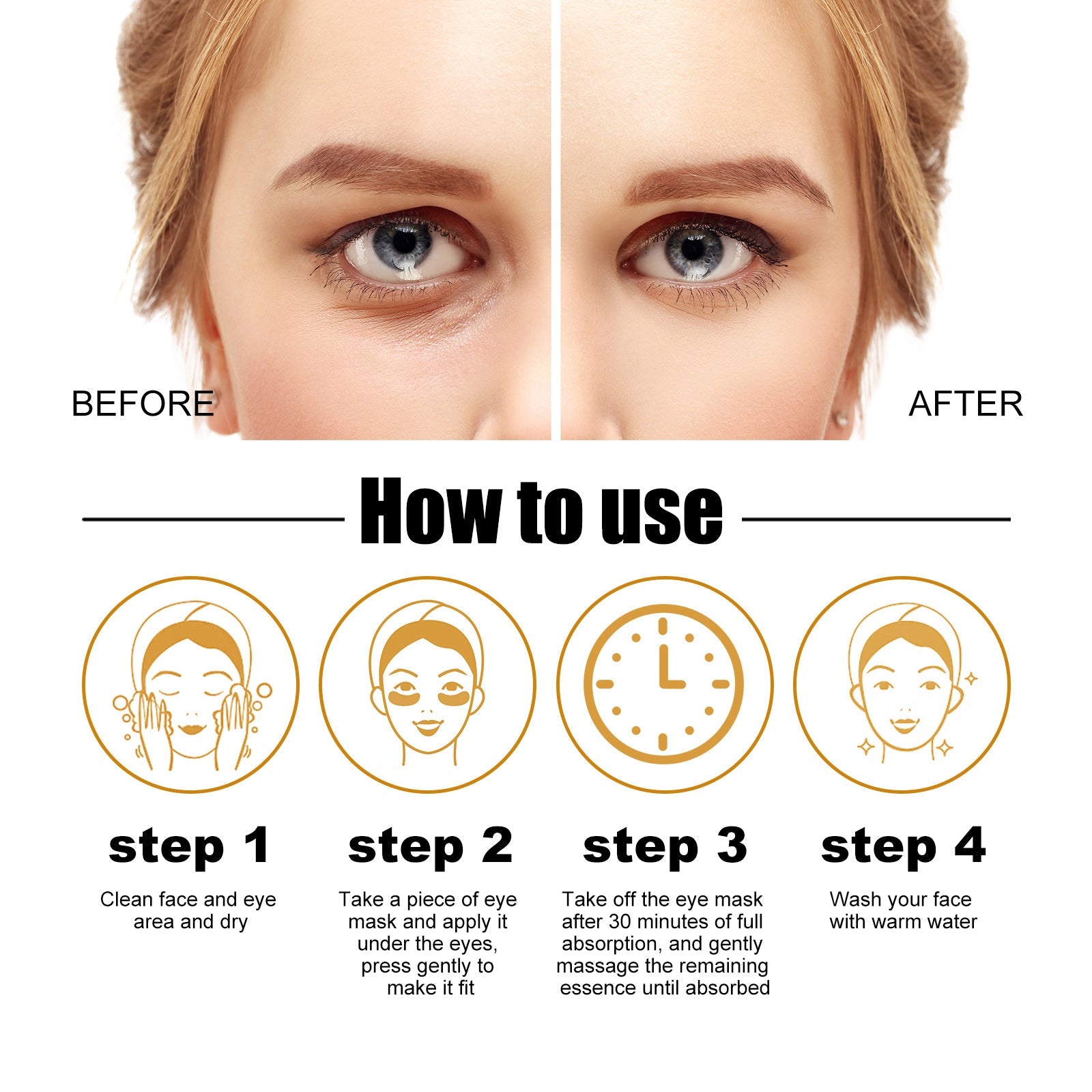 Collagen Gold Eye Mask Firming Eye Pattern Patch Overnight Dark Circles Under Eye Elastic Repair - Korvel