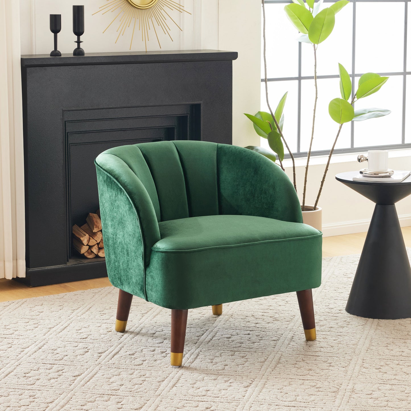 Sofá de acento barrel tapizado elegante con patas de madera