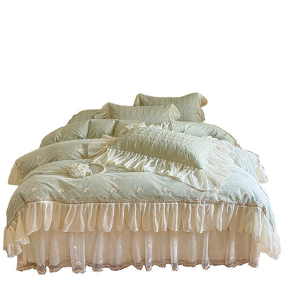 Elegant Cotton Padded Bed Skirt with Lace Detail