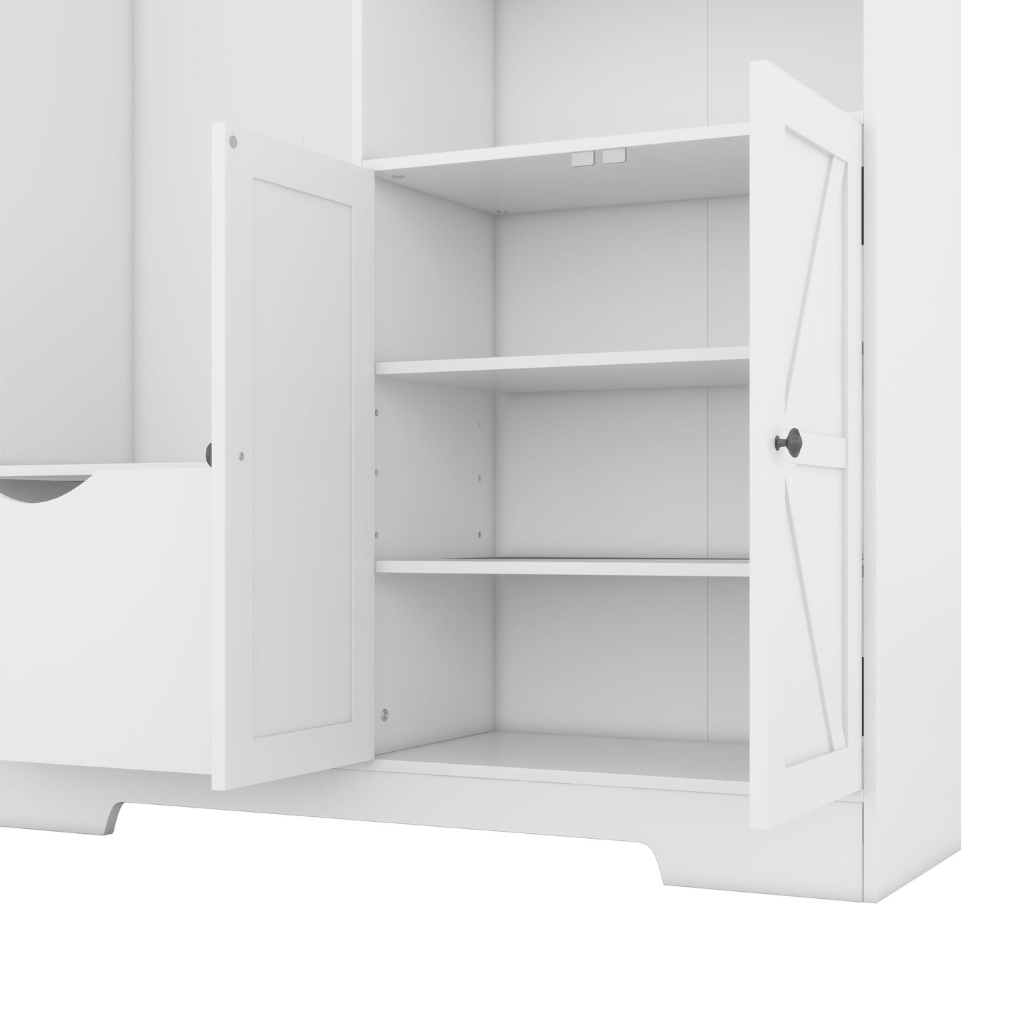 Multi-functional Hall Tree with Storage Shelves Drawers Cabinet Elegant Hallway Shoe Cabinet with Bench Modern Coat Rack White - Korvel