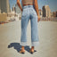 Straight leg jeans women's retro rolled edge high waisted pants - Korvel
