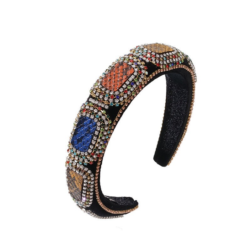 Fashionable colorful diamond sponge hair hoop women's wide brimmed Baroque hair accessories - Korvel