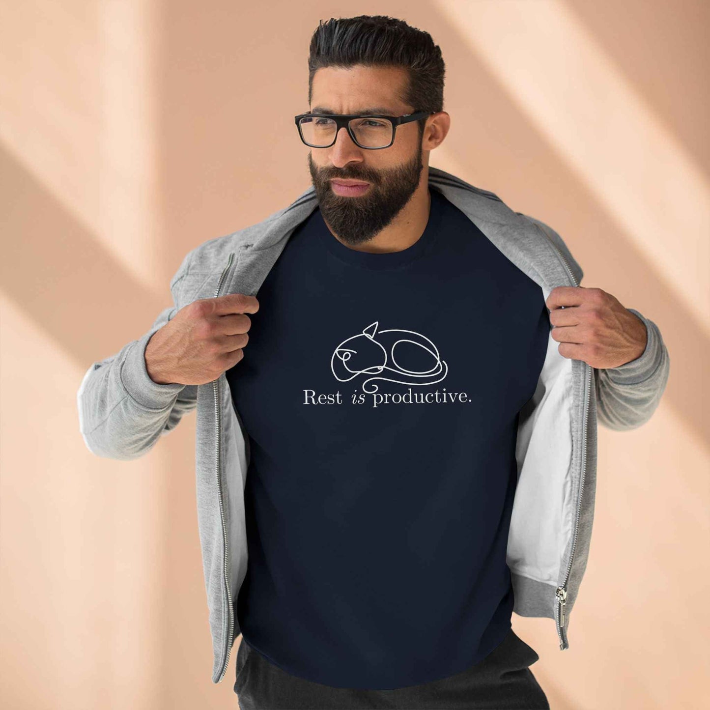 Sudadera Minimalista de Gato 'Descansar es Productivo'