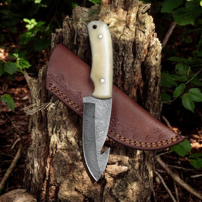 Premium 4.25-Inch Gutting Knife with Bone Handle & Leather Sheath - Korvel