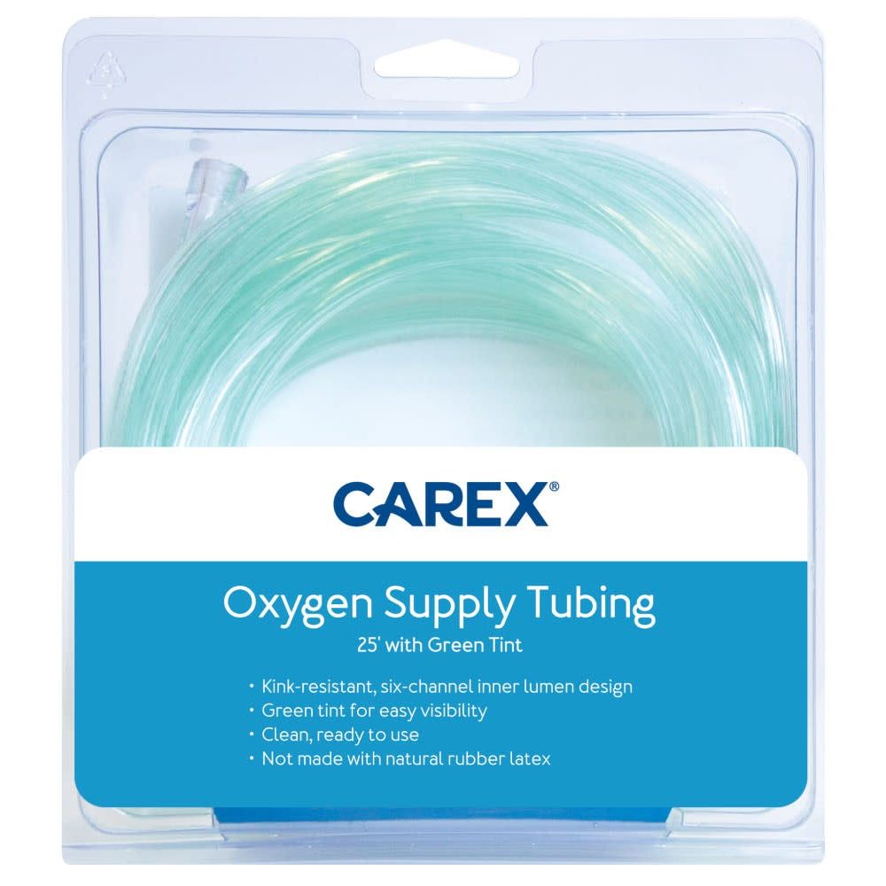 Tuyau d'alimentation en oxygène Carex avec teinte verte - 25 pieds