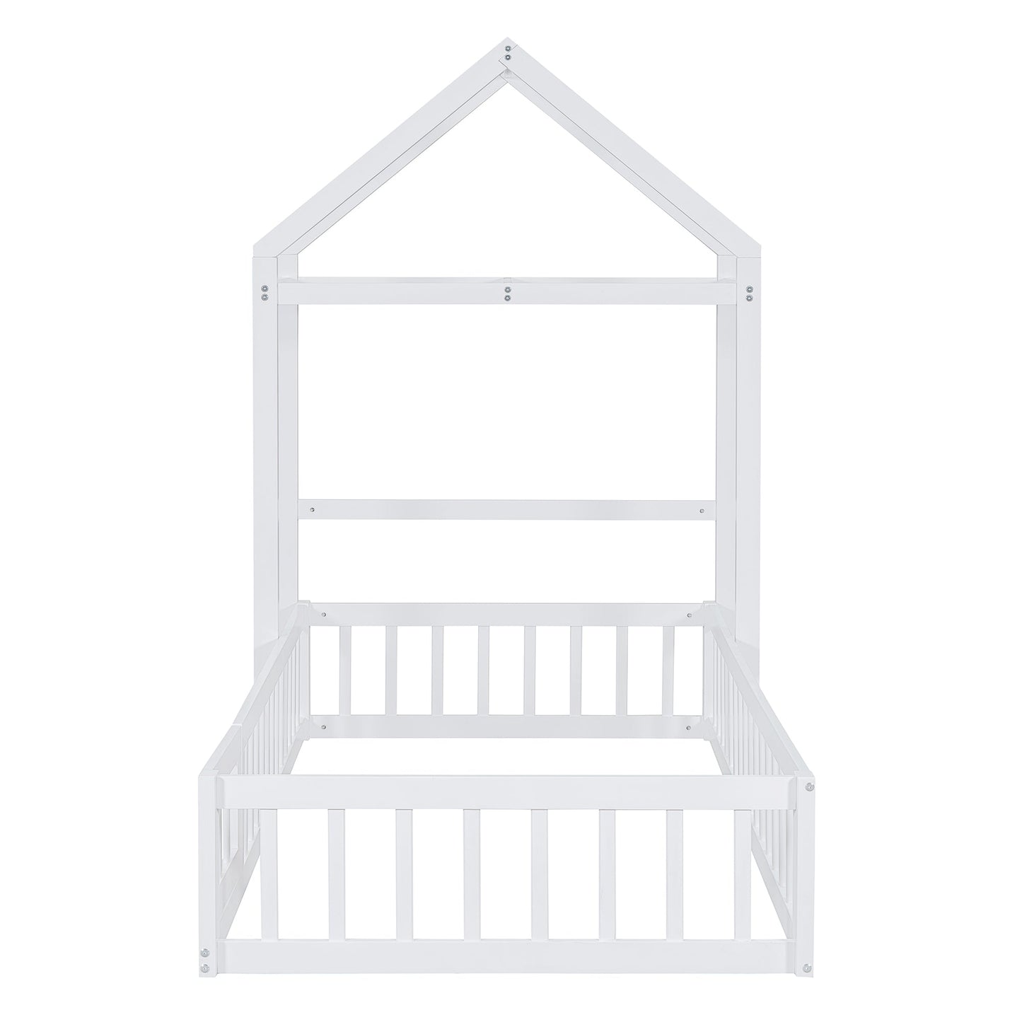 Wooden Twin Size Children's Bed with Detachable Headboard and Integrated Clothes Drying Rack, White - Korvel