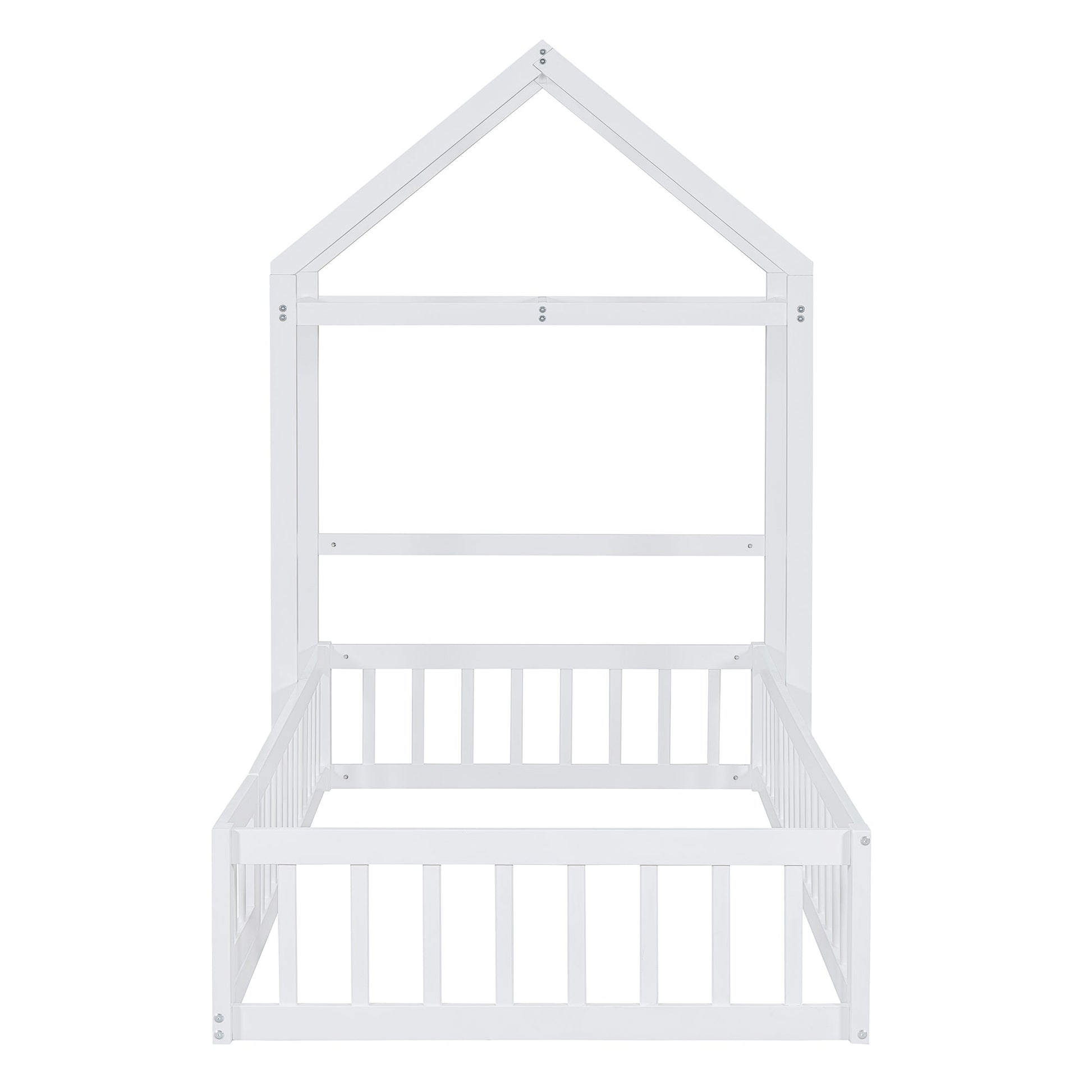 Wooden Twin Size Children's Bed with Detachable Headboard and Integrated Clothes Drying Rack, White - Korvel