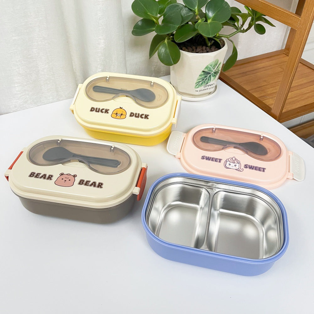 Cartoon cute stainless steel compartment lunch box lunch box fresh-keeping box - Korvel