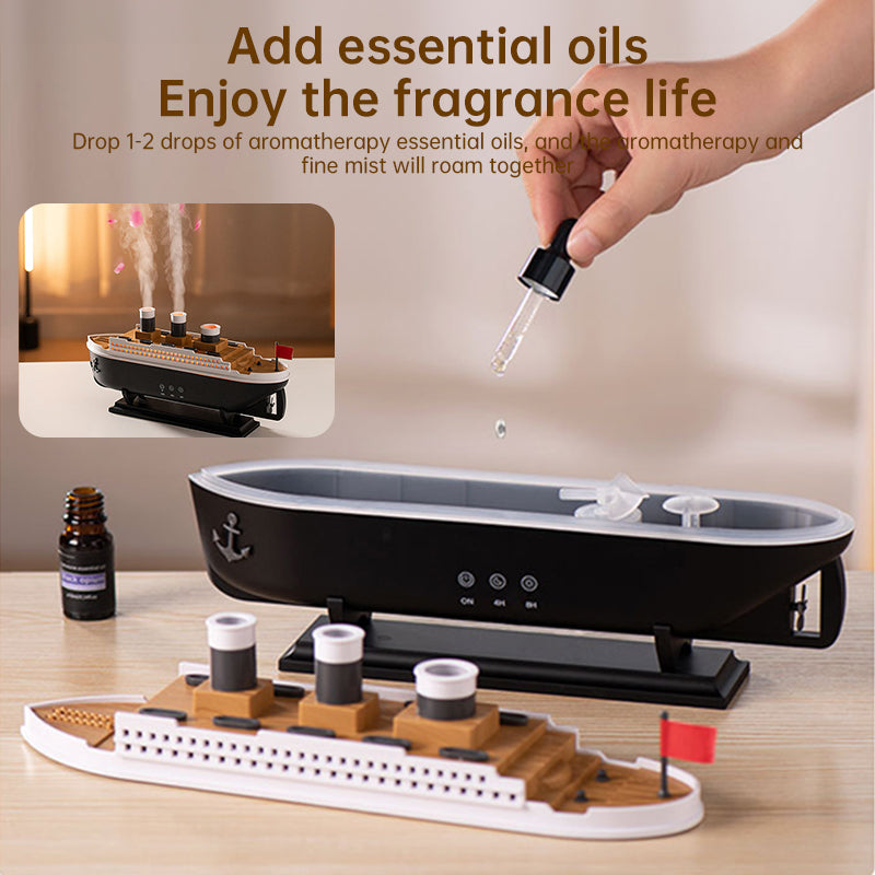 Titanic ship model humidifier (250ml), also an essential oil diffuser with jellyfish smoke ring spray for home aroma. - Korvel