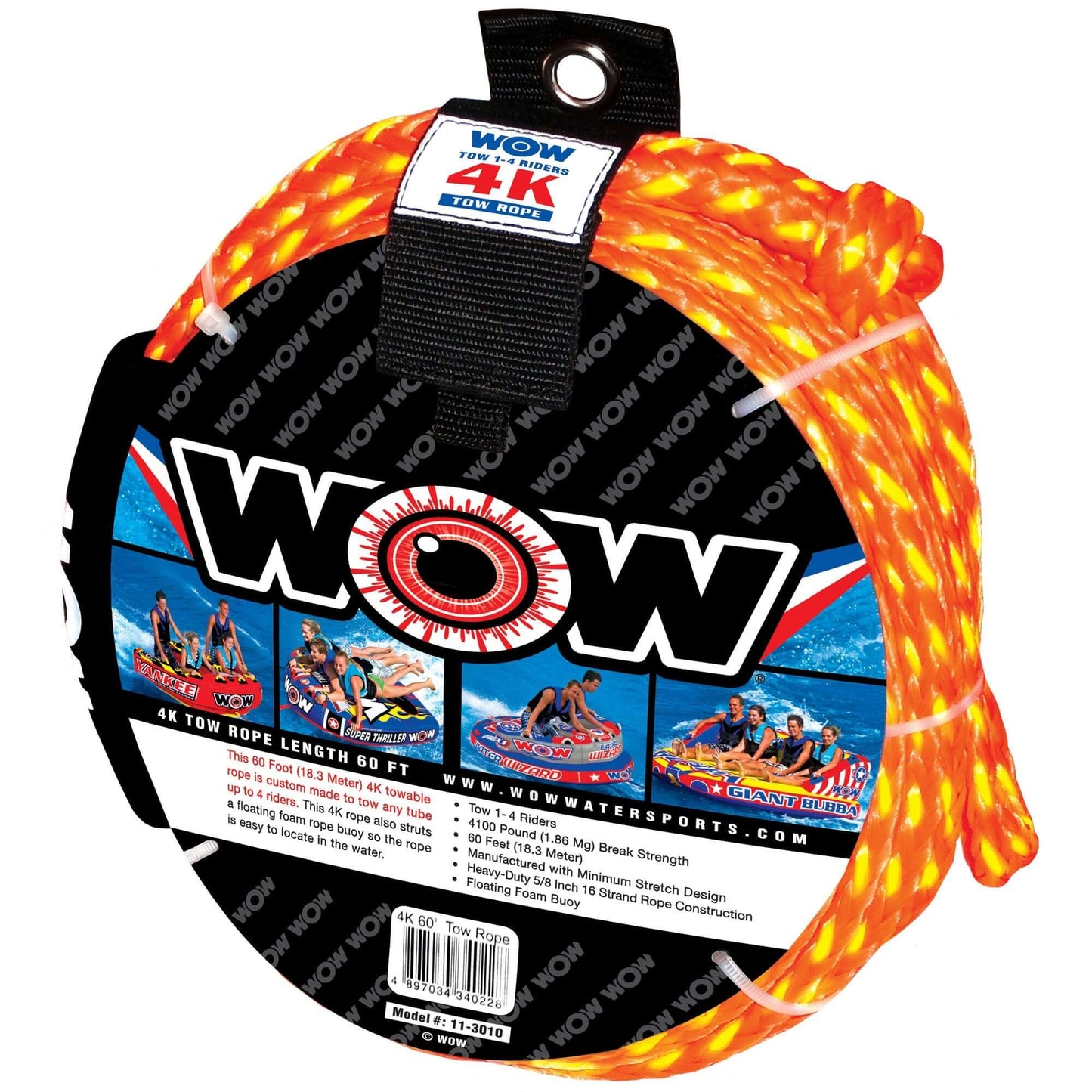Cuerda de remolque WOW Watersports 4K de 60' para deportes acuáticos