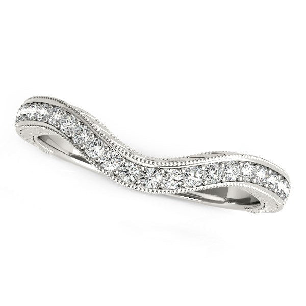 14k White Gold Milgrained Baroque Curved Diamond Wedding Ring