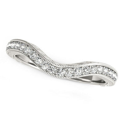 14k White Gold Milgrained Baroque Curved Diamond Wedding Ring