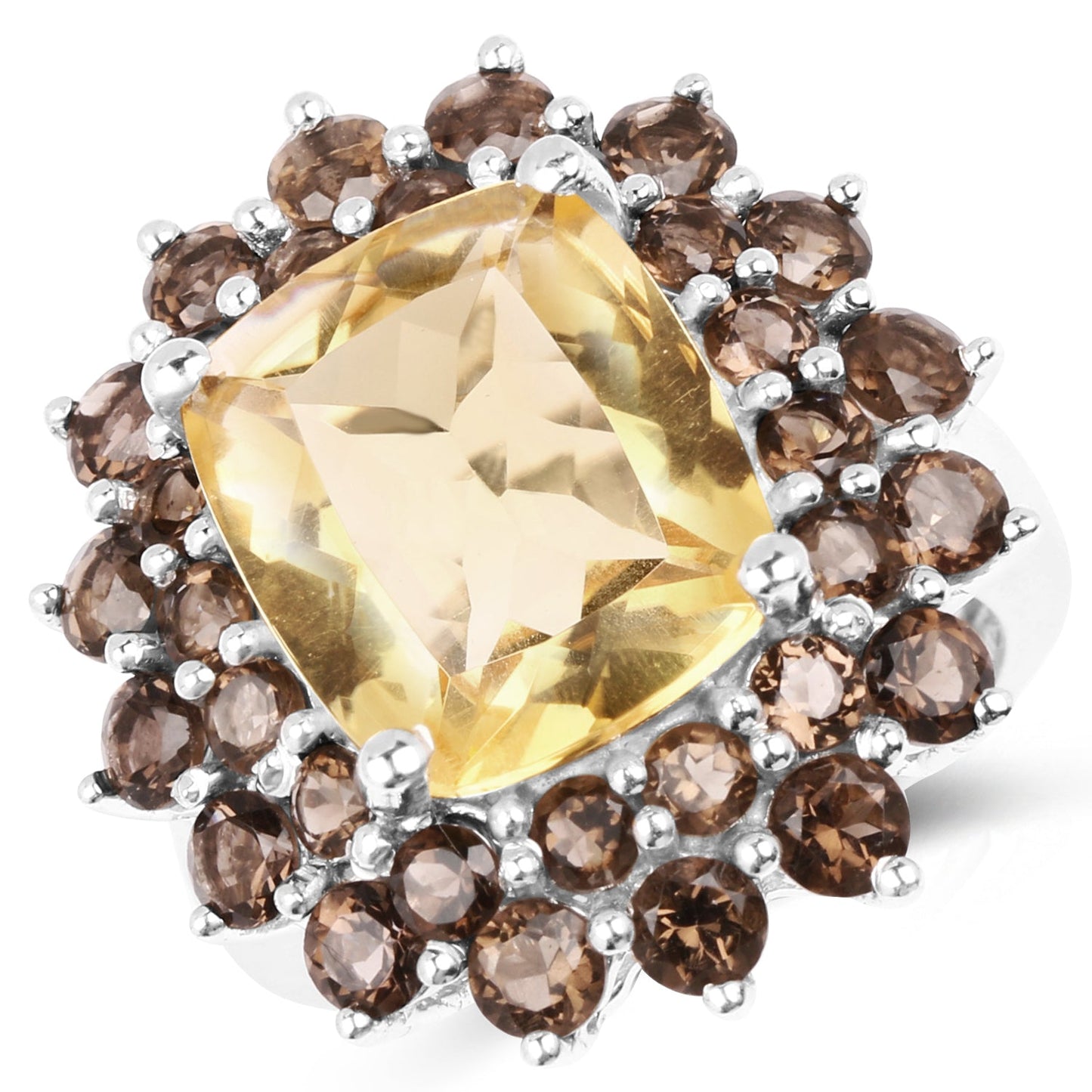 8.95 Carat Citrine & Smoky Quartz Sterling Silver Ring