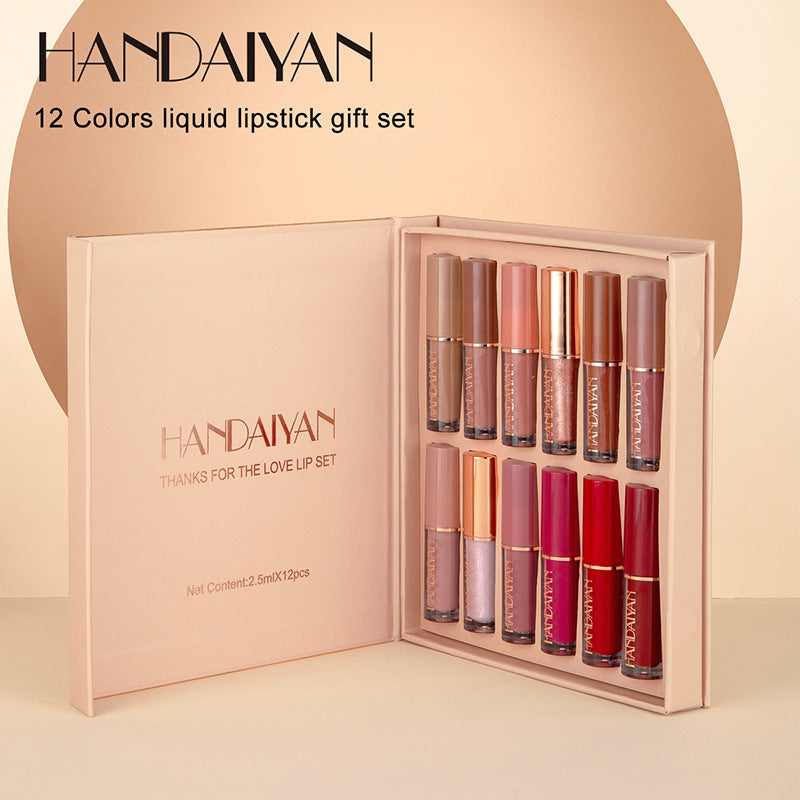 HANDAIYAN 12 Color Liquid Lipstick Set - Matte & Pearlescent