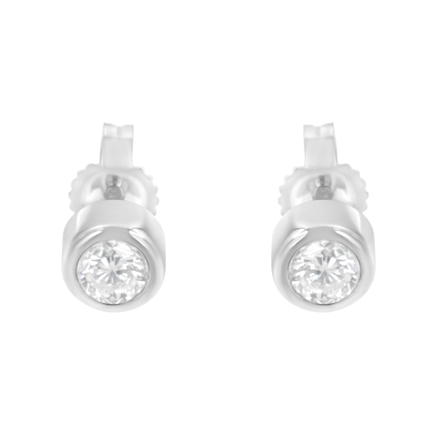 10K White Gold Diamond Bezel-Set Stud Earrings