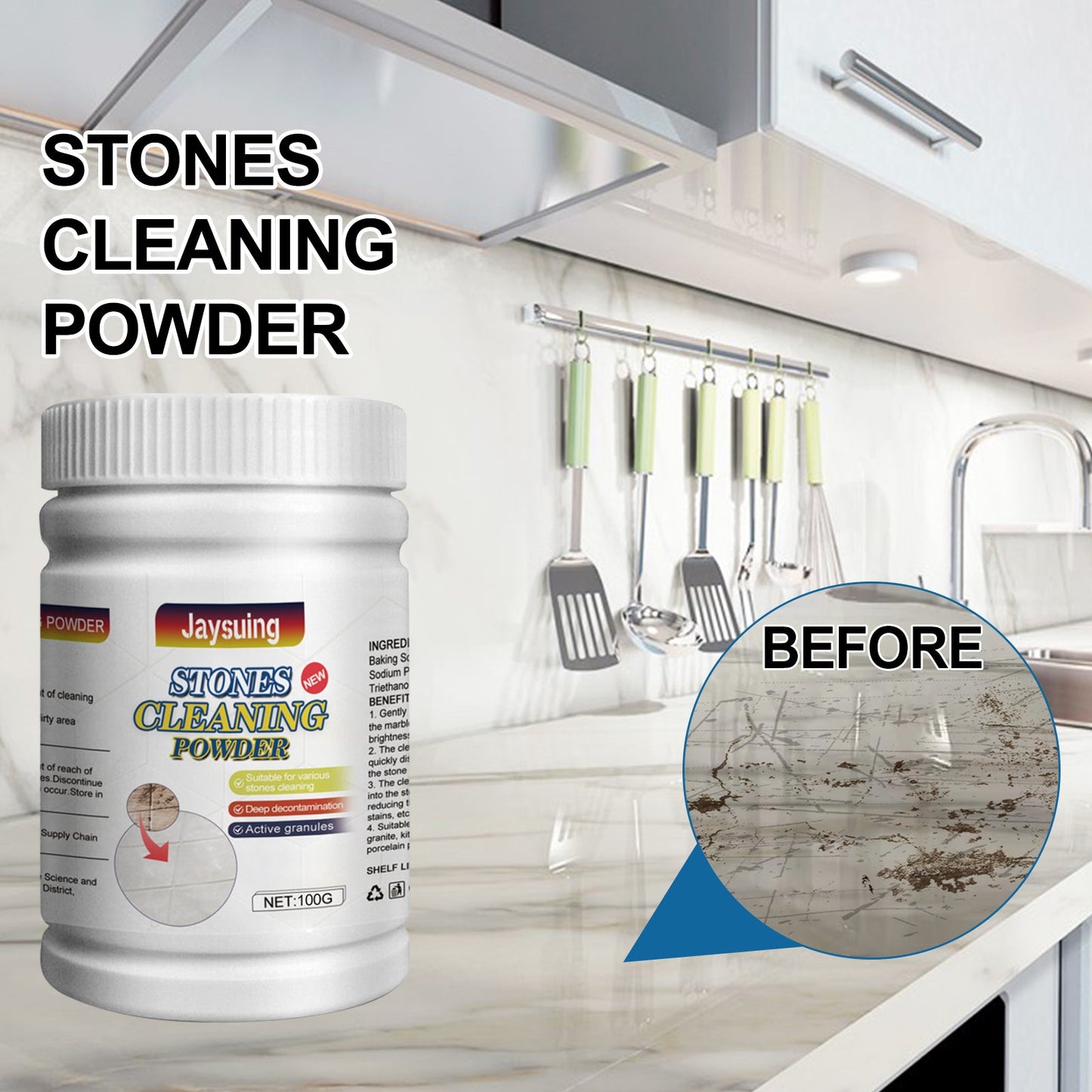 Polvo Limpiador de Piedra Premium para Superficies de Cocina y Baño