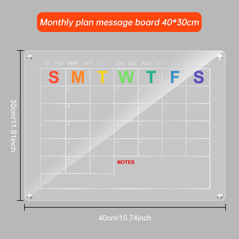Acrylic message board magnetic refrigerator sticker household erasable calendar transparent note display board - Korvel