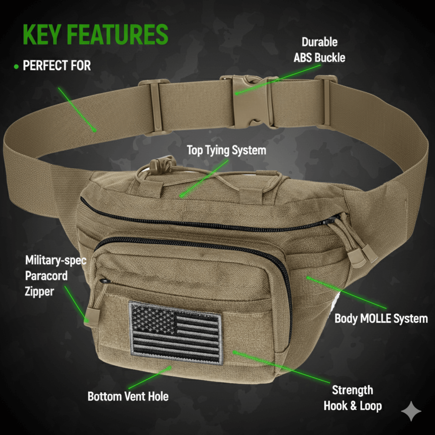 Bolsa de Cintura Táctica para Caza XGear con Parche de Bandera de EE. UU.