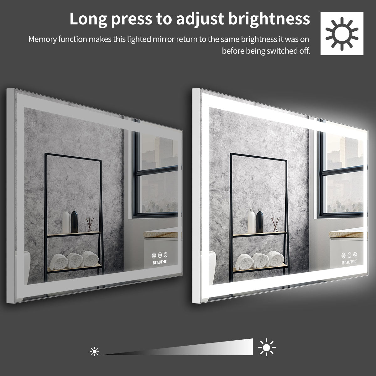 48x24 inch LED bathroom makeup mirror wall mounted adjustable light anti fog touch switch with memory intelligent large bathroom - Korvel