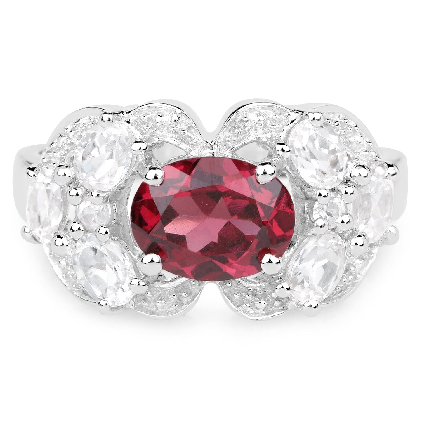 Anillo de Plata Esterlina con Rodolita de 3.16 Quilates y Circonitas Blancas