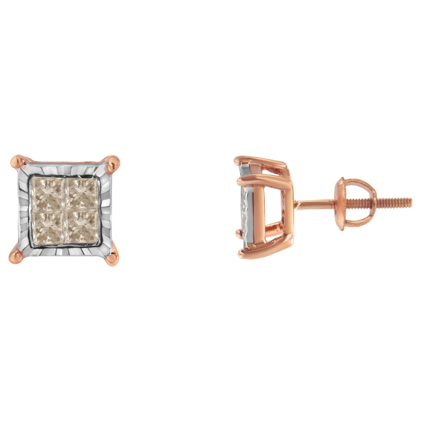 10K Two-Toned Princess-Cut Diamond Stud Earrings