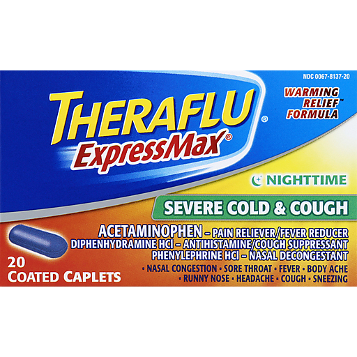 Theraflu ExpressMax Caplets Nocturnos para Resfriado y Tos Severos