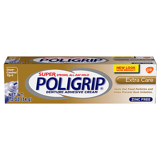 Crema Adhesiva para Dentaduras Poligrip Super, Cuidado Extra, 1.2 Oz