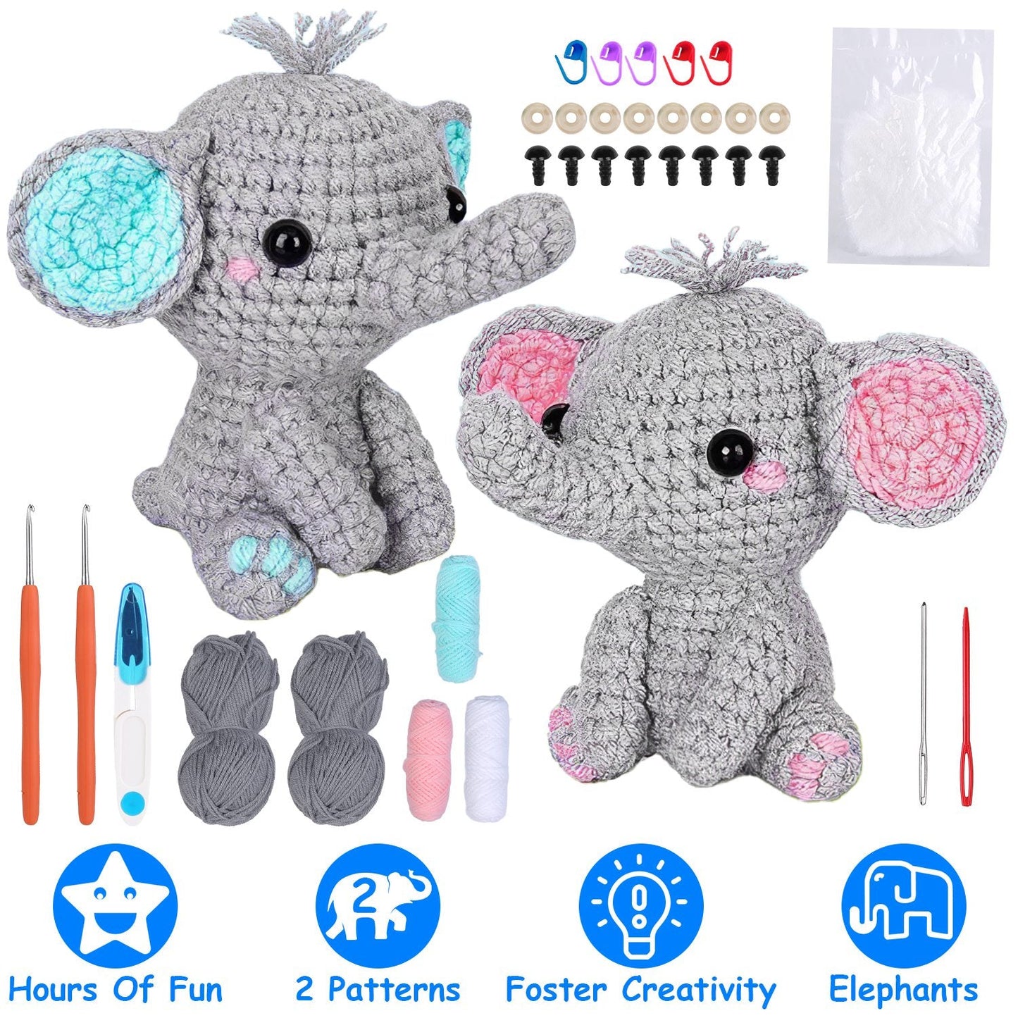 Elephant Crochet Kit for Beginners - DIY Knitting Supplies