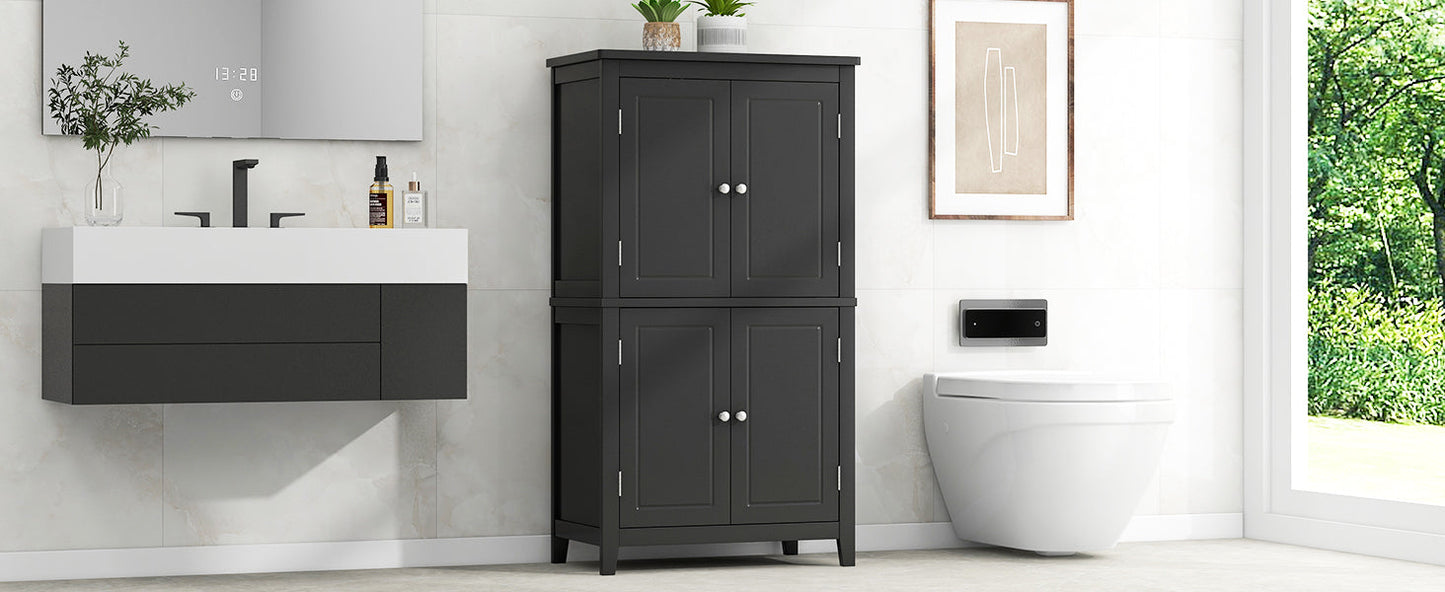 Elegant Black Bathroom Floor Storage Cabinet with Adjustable Shelves