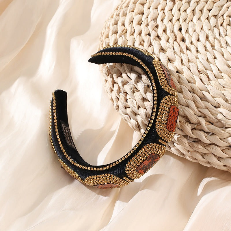 Fashionable colorful diamond sponge hair hoop women's wide brimmed Baroque hair accessories - Korvel