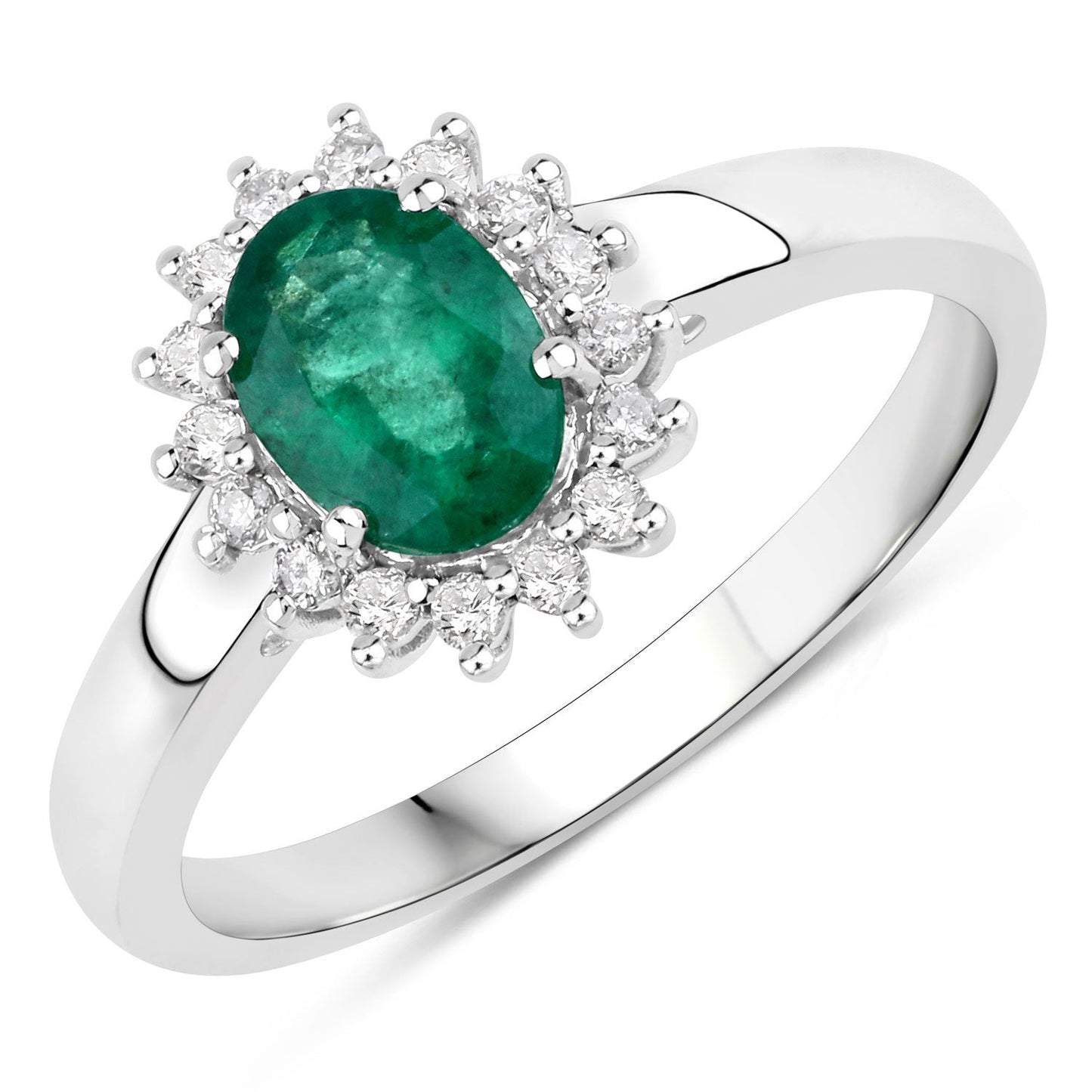 0.86 Carat Zambian Emerald & Diamond 14K White Gold Engagement Ring