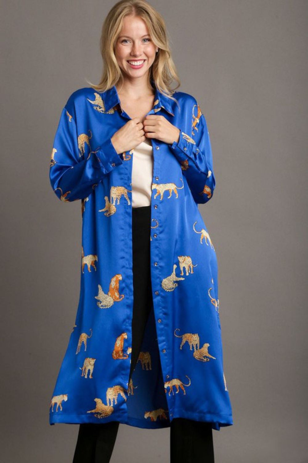 Bold Animal Print Midi Shirt Dress for Plus Size Women – Chic, Comfortable, and Confident Style - Korvel