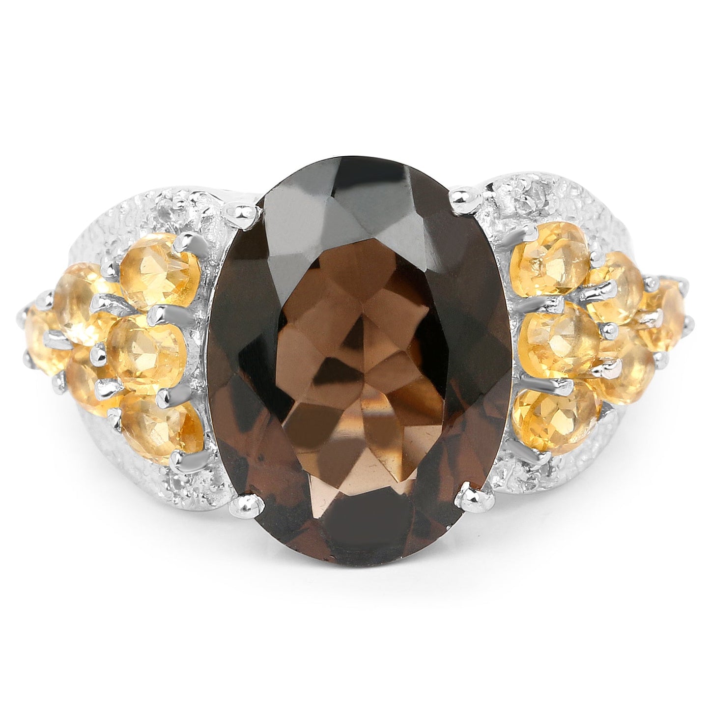 9.74 Carat Smoky Quartz, Citrine & White Topaz Sterling Silver Ring