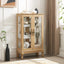 Dual door Curio cabinet with tempered glass doors, mirrored back panel and adjustable shelves, home lighting display cabinet Oak - Korvel