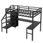 Cama Loft de Tamaño Completo con Escritorio en L y USB - Negro