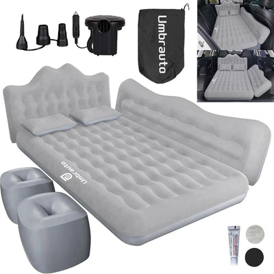 Umbrauto 29.53in/75cm Wide Car Air Mattress – Inflatable SUV, Truck & Van Back Seat Camping Bed with Pump & Pillows, Gray - Korvel