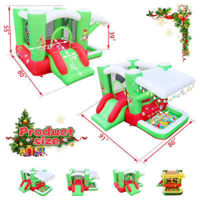 Christmas Jump 'n Slide Inflatable Bouncer for Kids Complete Setup with Blower - 80" x 91" Play Area - 55" Tall - Korvel