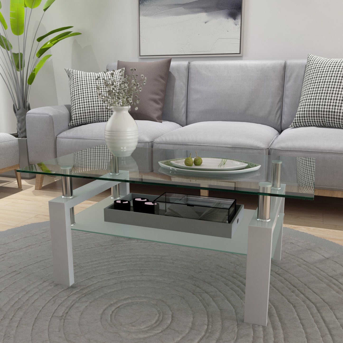 White Coffee Table Clear Coffee Table Modern Side Center Tables for Living Room Living Room Furniture - Korvel